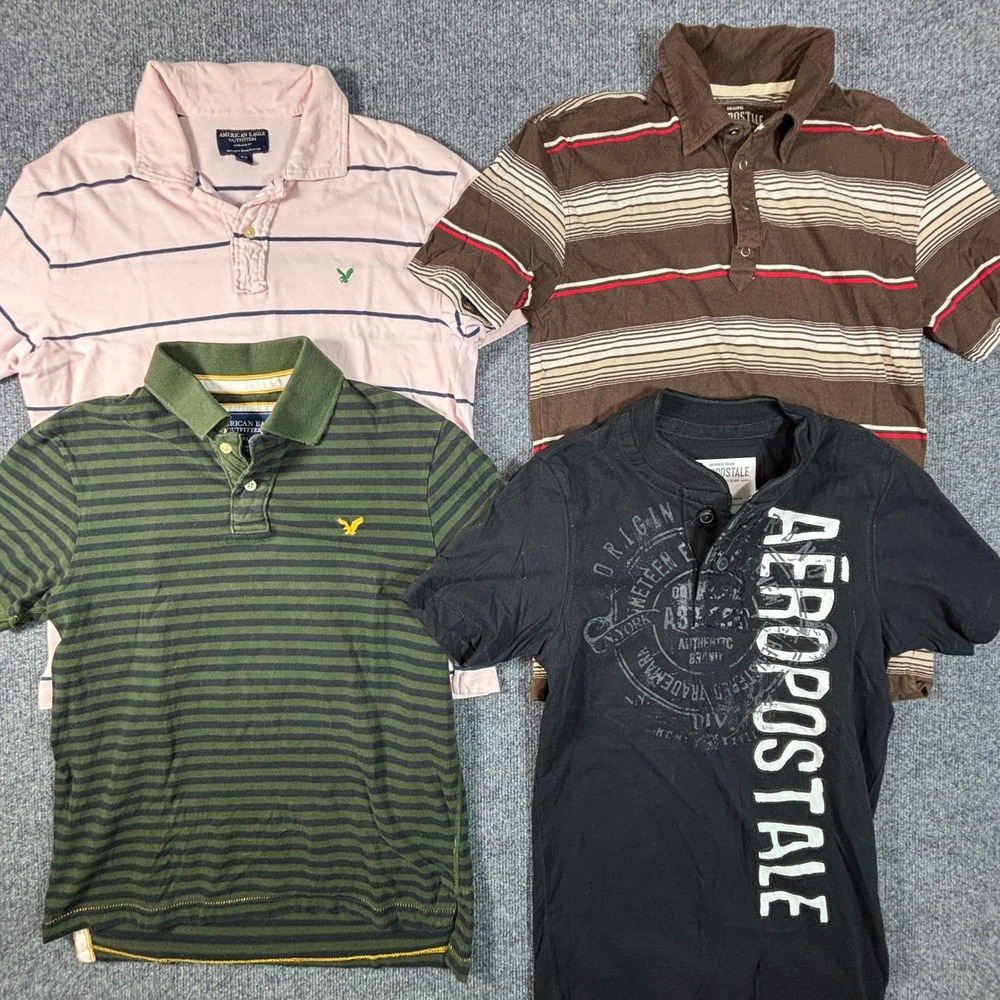 American Eagle Aeropostale Polo Lot Men S Multi Striped Graphic Y2K 4pc Bundle